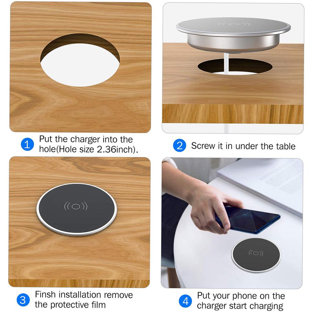 T7 Desktop Embedded Wireless Charger QI Fast Charging Pad Universal Replacement for iPhone 12 Huawei Xiaomi Charger