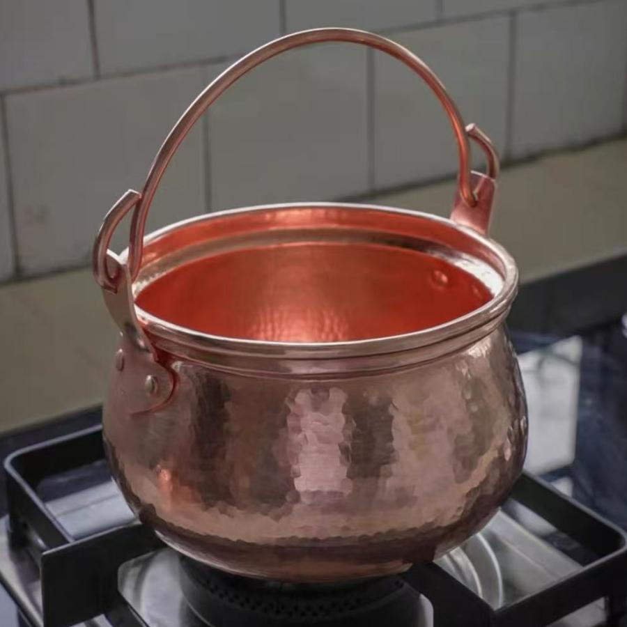 Handcrafted Vintage Copper Pot,Portable Camping Pot With lid Cooking Utensil Simmering Food Stewing,15 cm Hammer Texture Pot