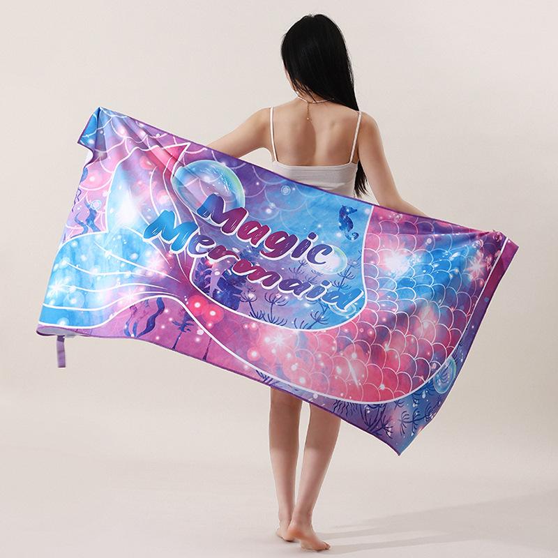Ultra Fine Fiber Double-sided Velvet Beach Towel with Quick Drying, Absorbent Printing, Swimming Bath Towel, Beach Sunscreen