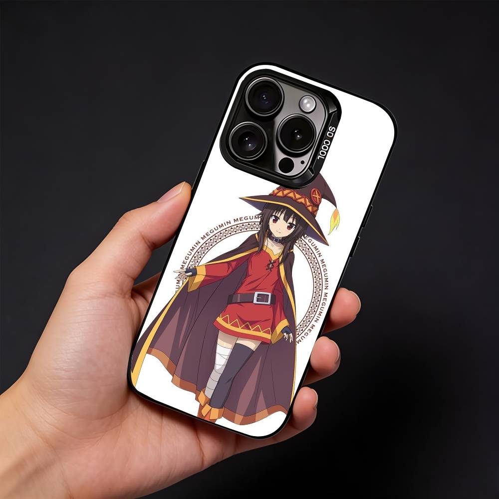 Megumin Anime K-KonoSubaS Phone Case For iPhone17, 16,15,14,13,12 Pro Max Black Candy Matte Shockproof Cover