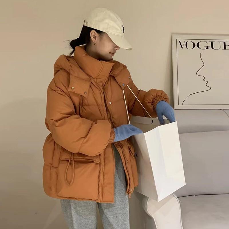 

Hooded waist down jacket women s medium and long 2025 winter fashion sweet and thin tooling small jacket explosion M помаранчевий