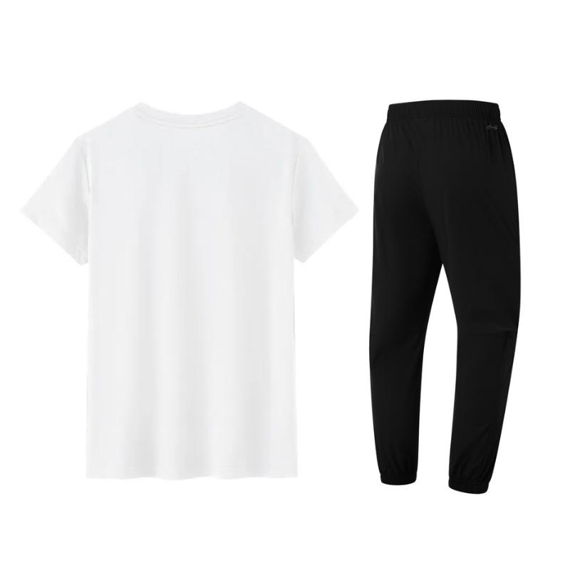 Li-Ning Fashion Solid Color Quick-Dry Short Sleeve T-Shirt Elastic Breathable Simple Ice Silk Pants Casual Sports Suit Men Suit ATSV597-1+AYKT415-1