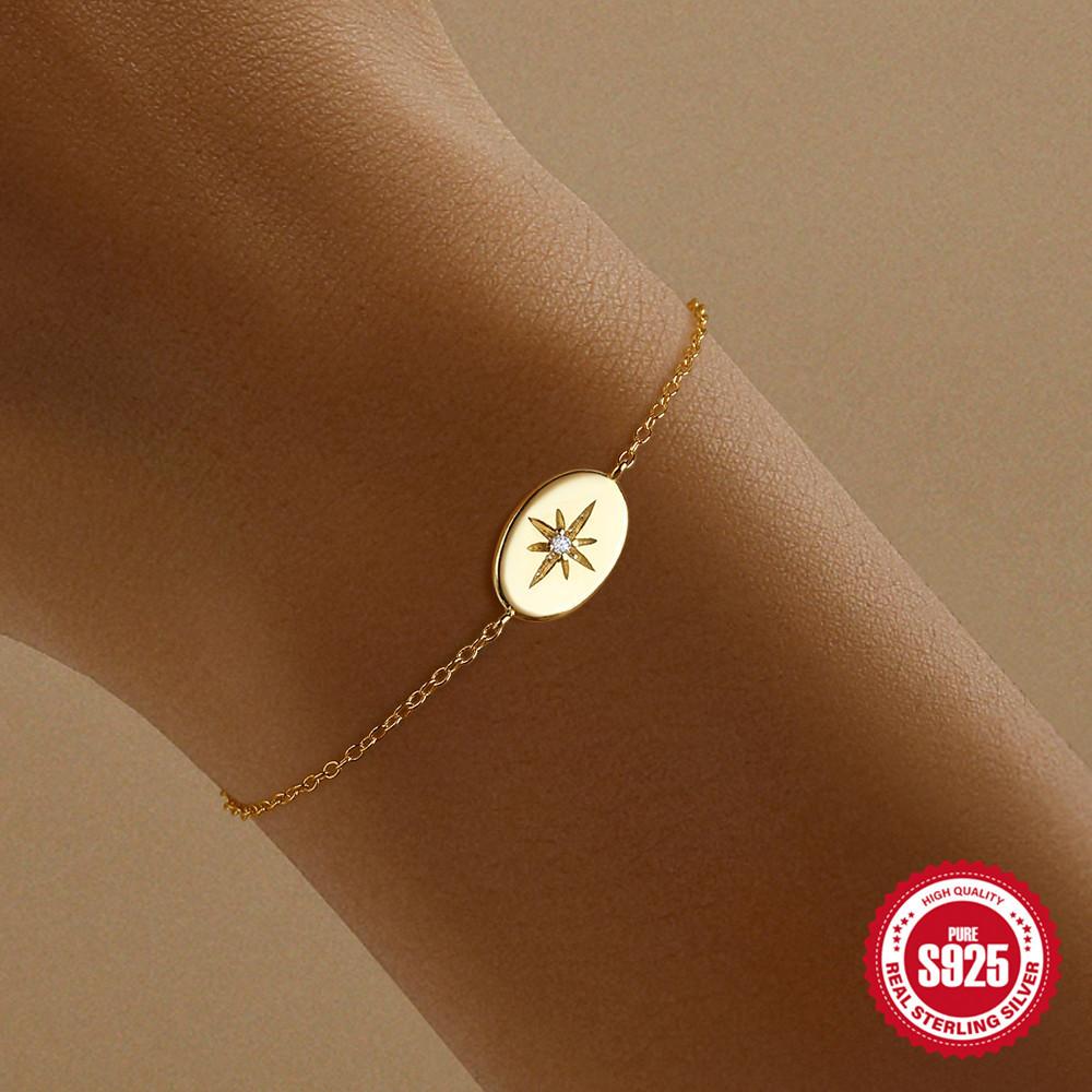 Simple S925 Sterling Silver Daily Wear Octagonal Star Diamond Round Bracelet Women'S Versatile Jewelry