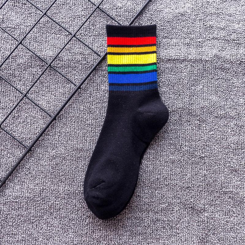 Girls' Japanese & Korean Style Rainbow Striped Mid-Calf Socks - Cute & Trendy