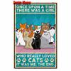 Vintage Metal Tin Sign for Home Decoration Once A Time There Was a Girl Cats Toilet Bathroom New Arrival WY