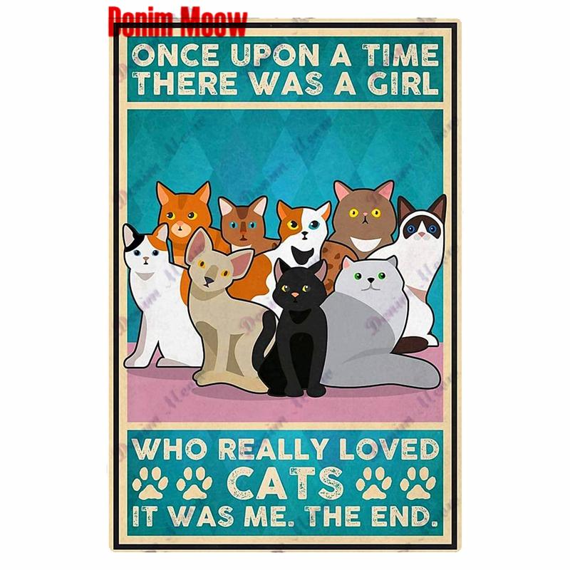 Vintage Metal Tin Sign for Home Decoration Once A Time There Was a Girl Cats Toilet Bathroom New Arrival WY