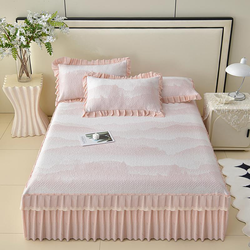 Sleeping grid cooling bean PE polymer cool feeling lace bed skirt cooling mat three piece set