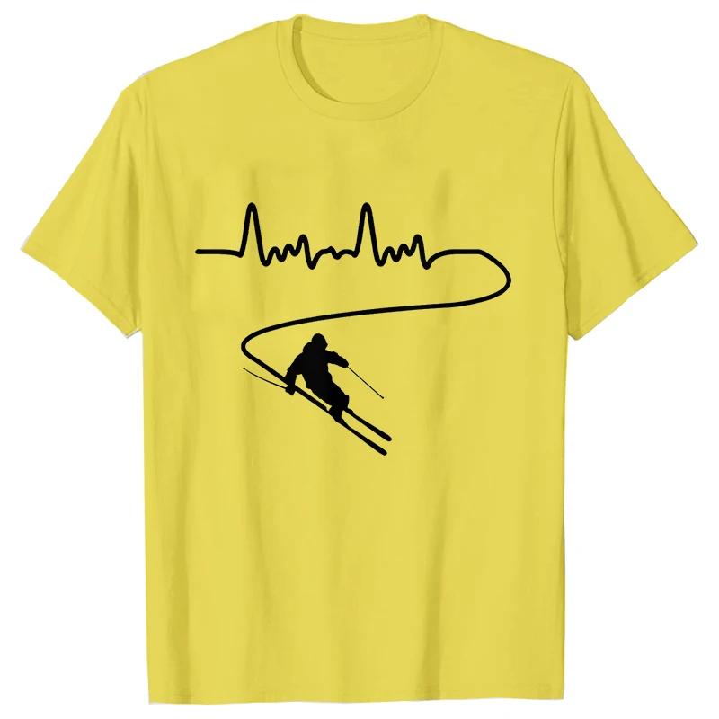 Men's Clothing Ski Skiing Heartbeat Snowboard Shirts Fashion Graphic Short Sleeve Tee O-Neck Harajuku Men Oversized T-shirt
