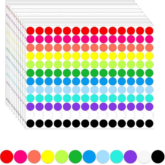 JANYUN 2688 Pcs 1 Inch Round Coding Circle Dot Labels, 16 Colors