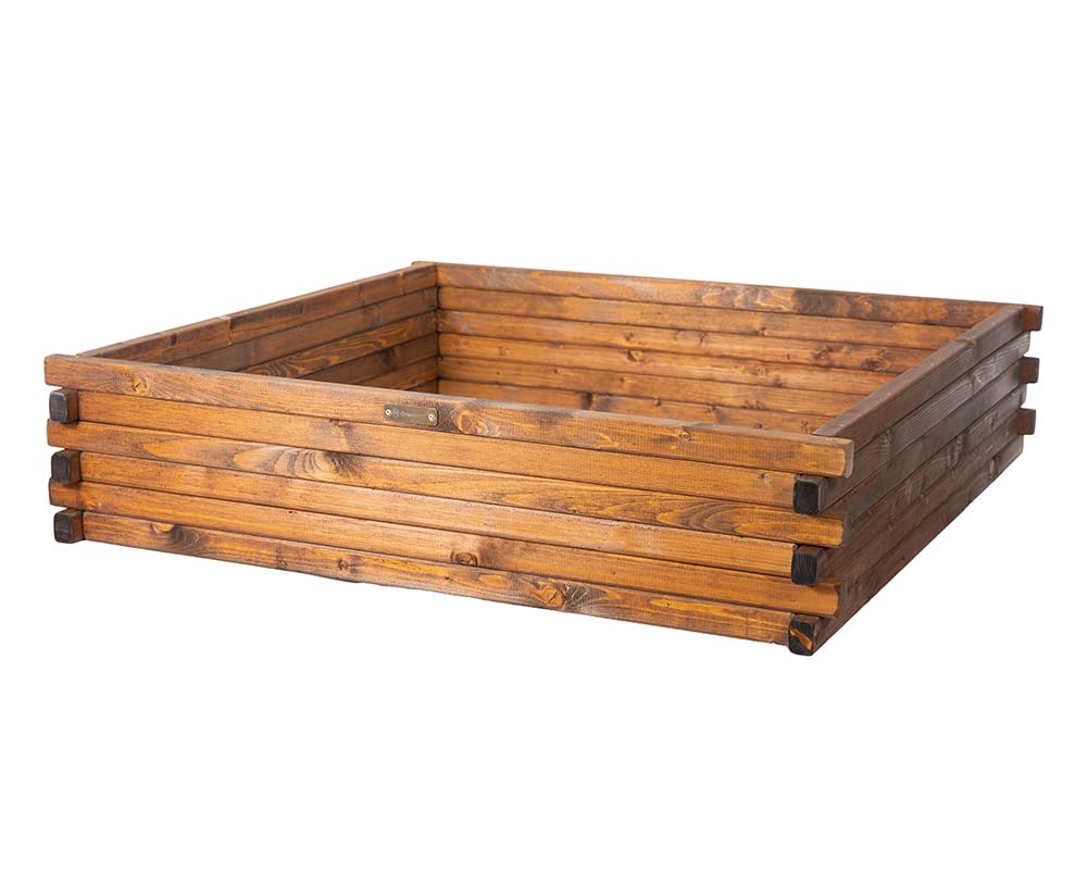 Raised Wooden Bed 100x100x24cm Greenspot - Raised Garden Bed for Herbs, Flowers, Vegetables - Wooden Garden Box, Impregnated - Timber Palisander