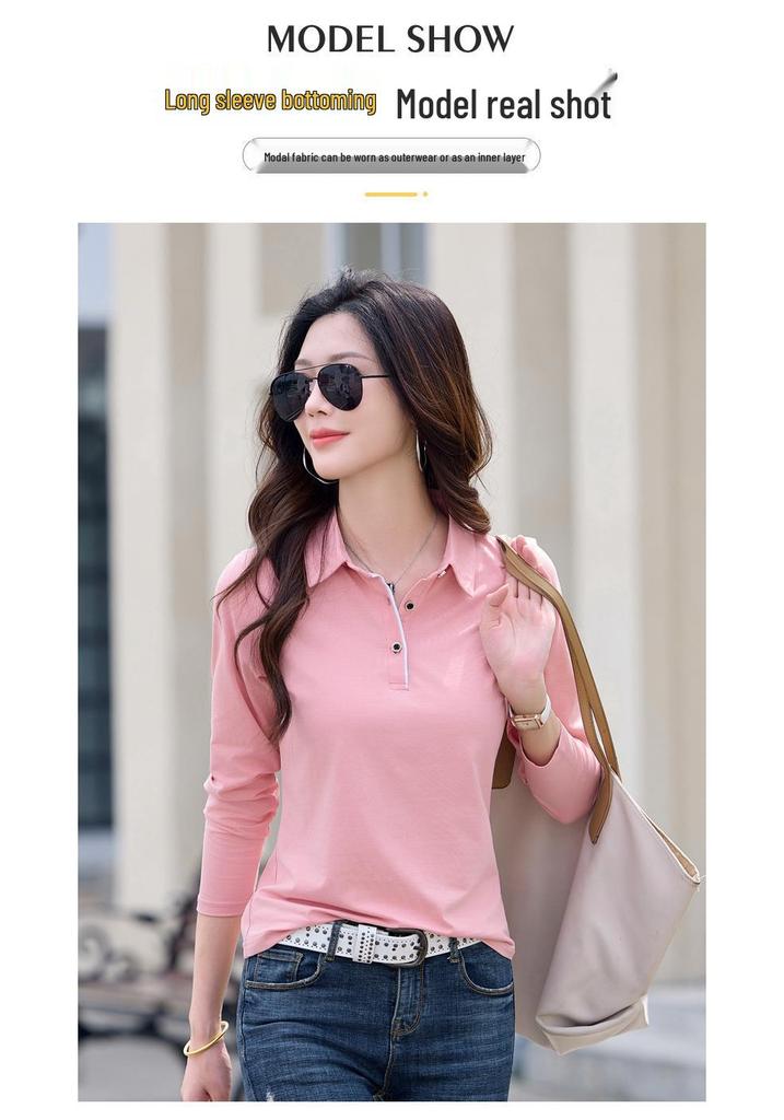 2025 Autumn Women's Long Sleeve Solid Color Lapel Polo Shirt