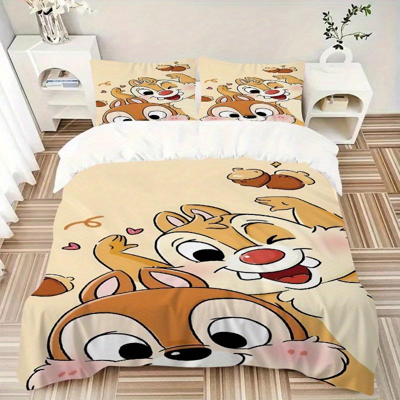 3pcs Chip 'n' Dale Printed Bedding Set, Breathable And Soft, Machine Washable, Christmas Gift, Suitable for Bedroom Decoration, 071