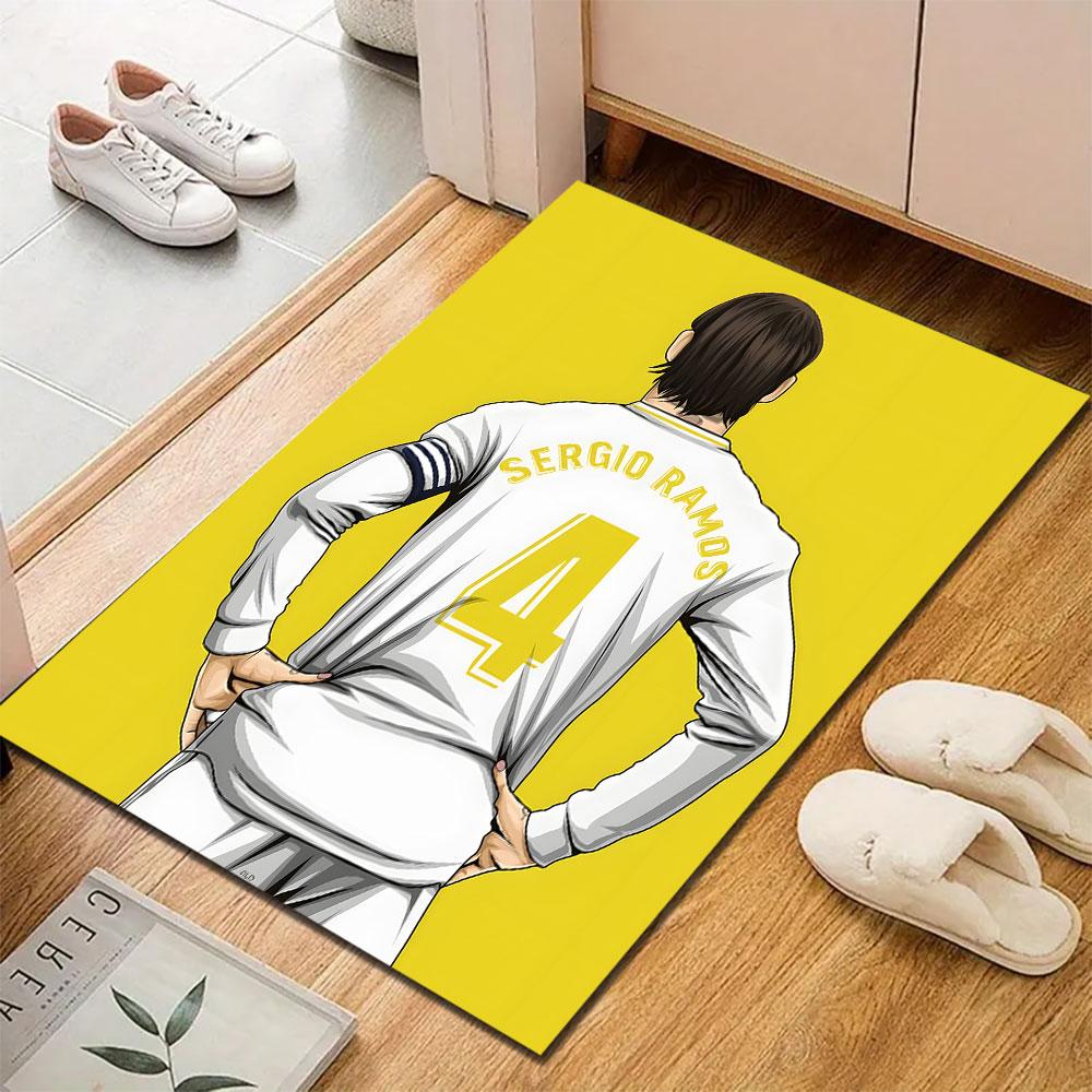 "Soccer Player Illustration On Yellow" Patterned Carpet, Suitable As a Non Slip Play Mat for the Living Room and Bedroom Sofa