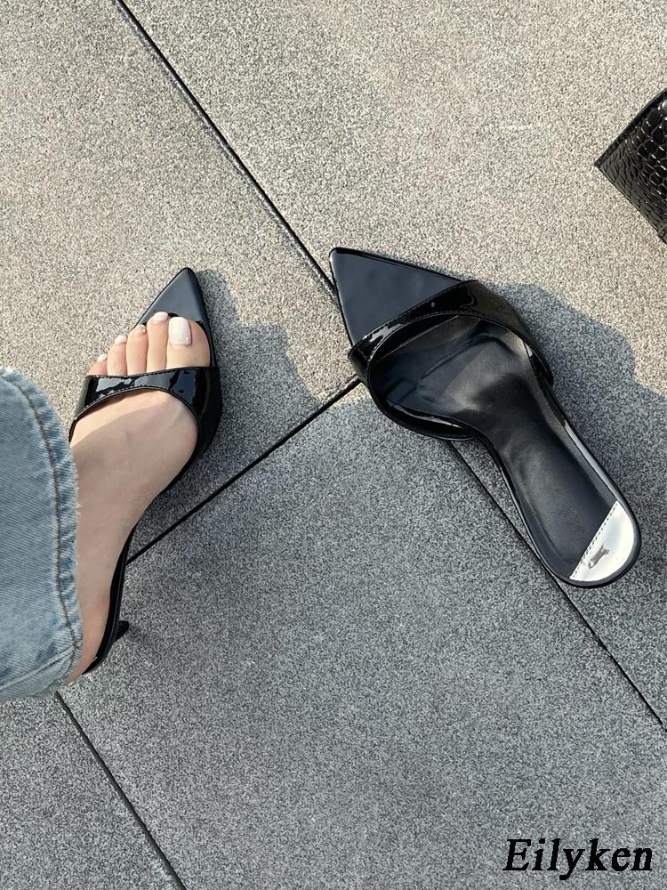 Eilyken Summer Sexy Thin Heels Slipper For Women Fashion Pointed Toe Slides Stripper Party Sandal Mule Shoes Zapatillas Mujer