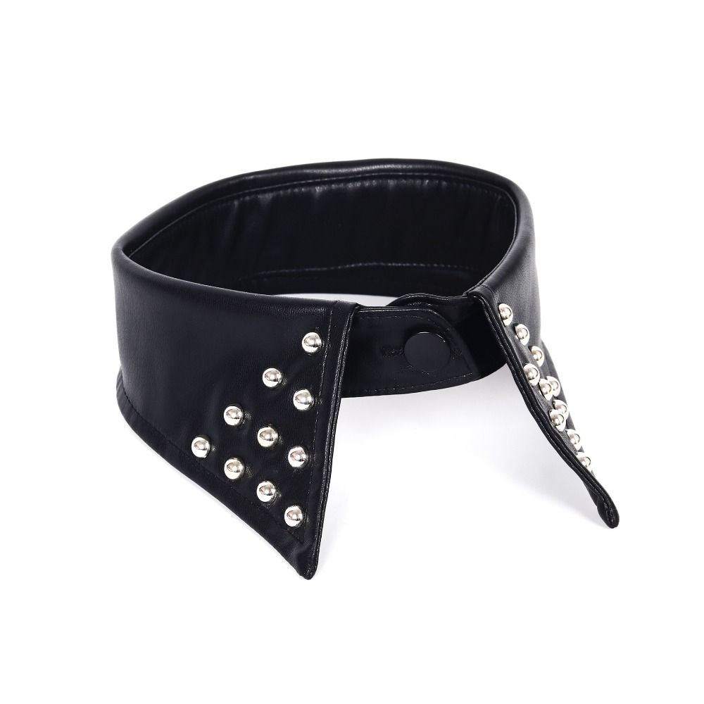 Detachable Black Leather Fake Collar Pu Punk Style Collar Cool Rivet Collar  Photo Props
