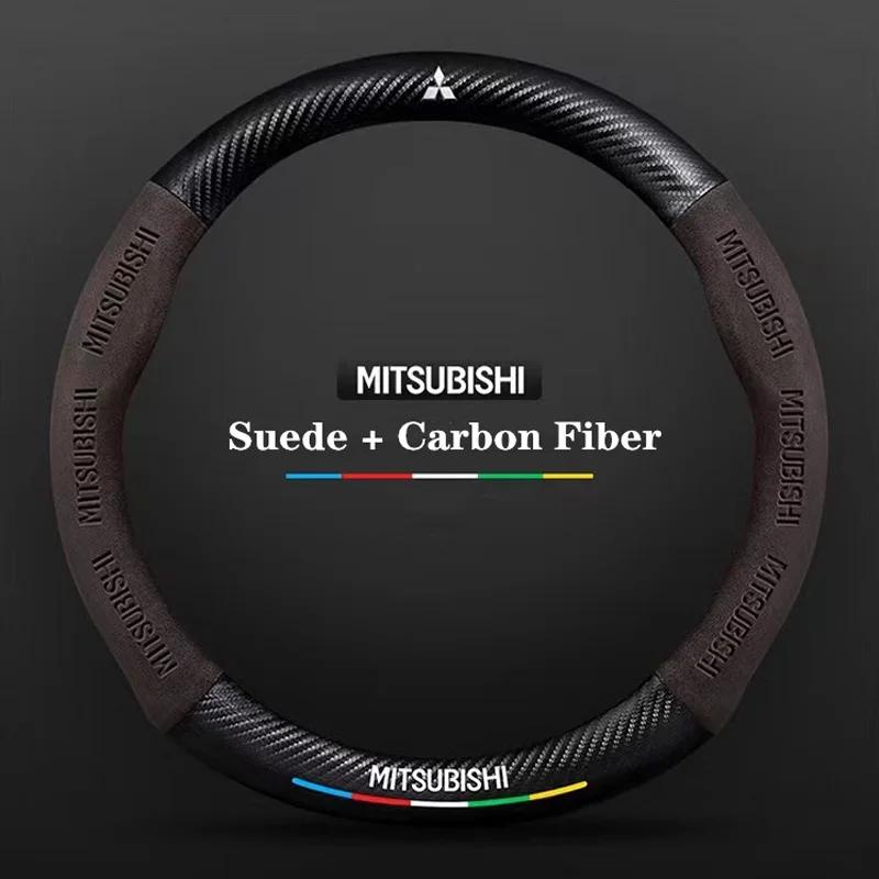 Housse de Volant de Voiture en Fibre de Carbone et Daim Pour Mitsubishi Pajero Sport Outlander ASX Lancer Eclipse RALLIART Accessoires Auto