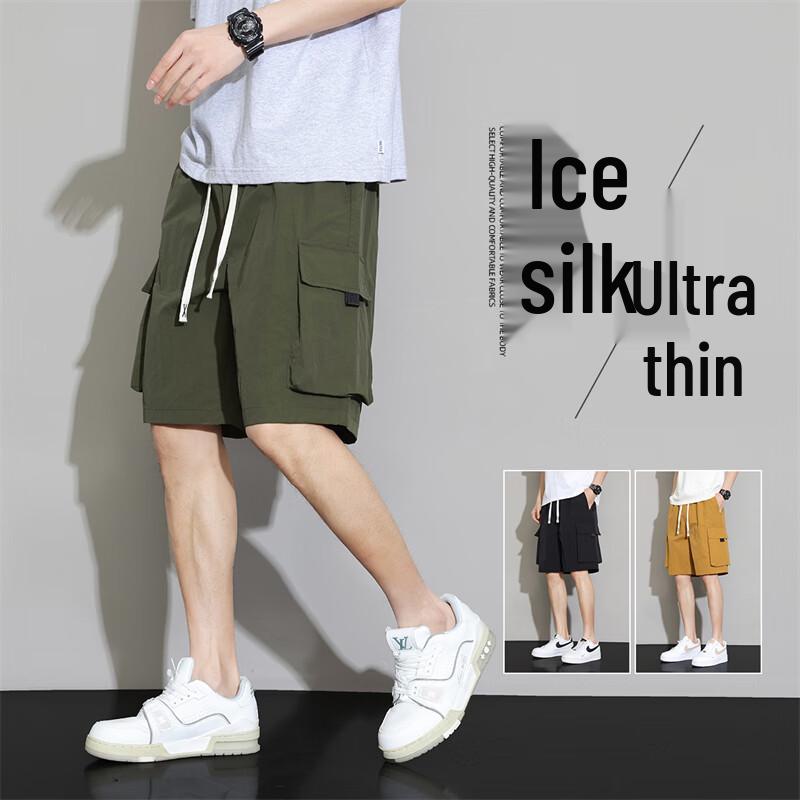 FARUISHI Men s Summer Ice Silk Loose Cargo Shorts M