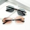 Fashionable 2Pcs/set Women Men Square Sunglasses Frameless Rectangular Sunglasses Gradient Sun Glasses Polygon Sunglasses