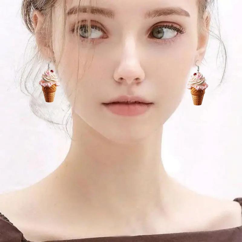 Summer Ice Cream Acrylic Earrings – Creative 2D Flat Design