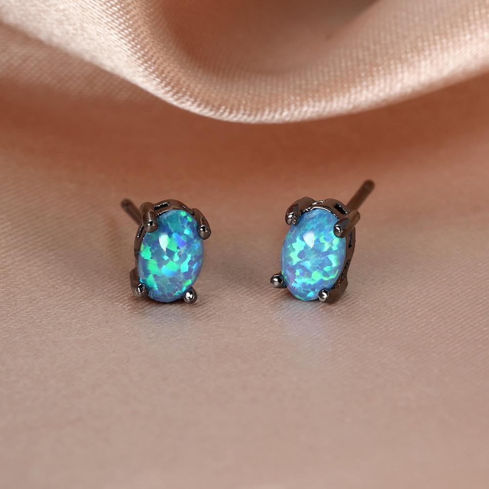 Wish European and American Ins Simple Style Oval Opal Stud Earrings Mini Cute Versatile Girl Heart Earrings