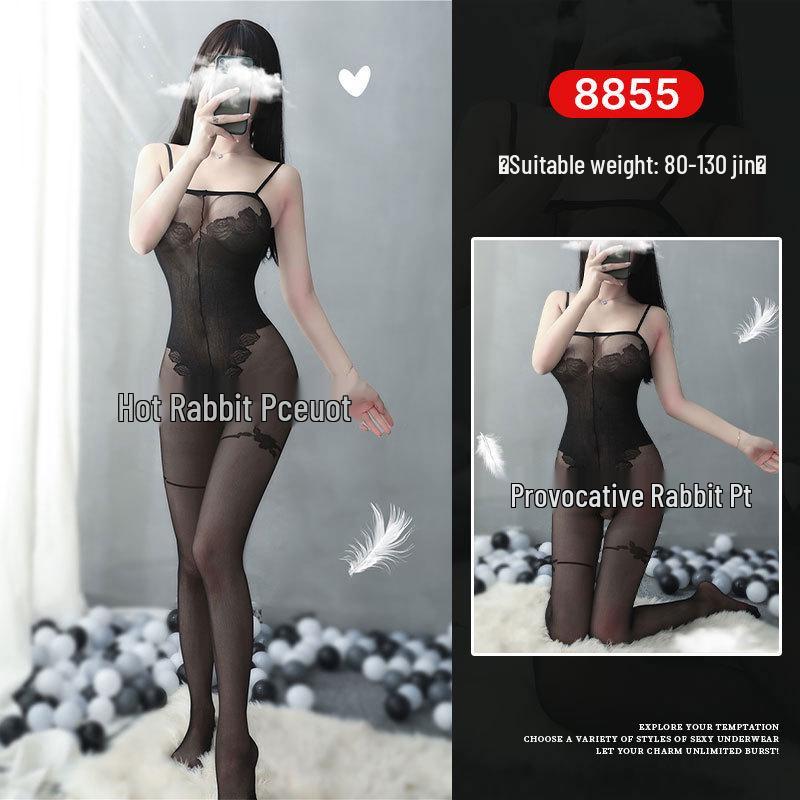 Seductive Rabbit Silk Bondage Lingerie Set: Open Crotch, Tearable Bodysuit with Garter and Stockings