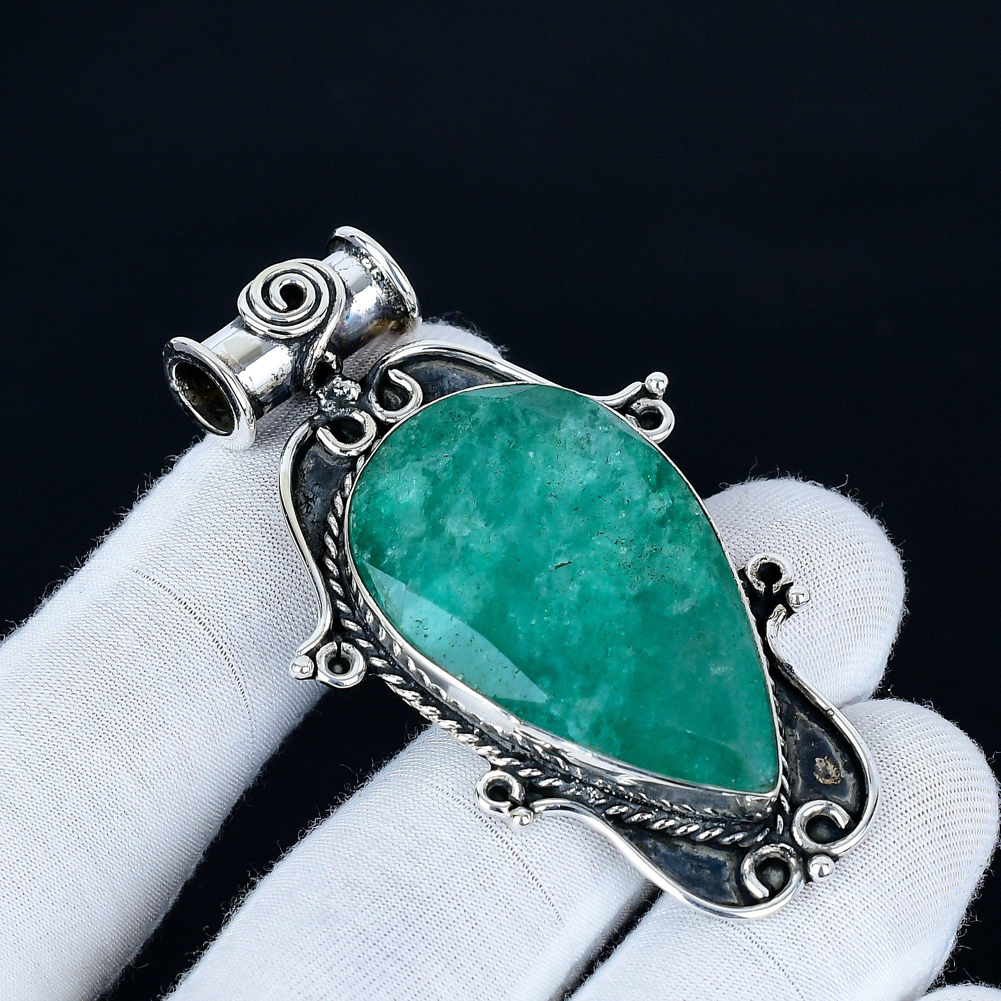 

Emerald Pendant, 925 Sterling Silver Handmade Jewelry, Emerald Silver Pendant, Party Wear Jewelry For Women s, Pendant Wadding Gift 7.5 Cm