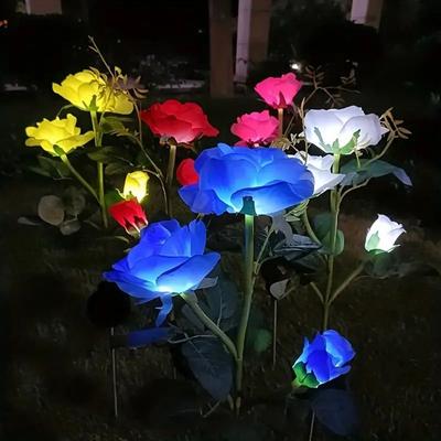 Plug-in Rose LED Solar Light Simulation Flower Waterproof Outdoor Solar Garden Light Decoration Fairy Solar Flower Lamp