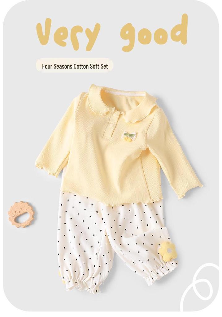 Youqi Spring & Autumn Baby Long-Sleeve Set: Versatile Two-Piece Outfit with Long Pants for Toddlers.