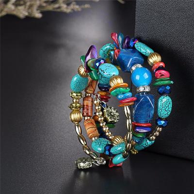 Trendy Colorful Beach Women Multilayer Beads Strand Bohemian Shell Stone Pendant  Bracelets