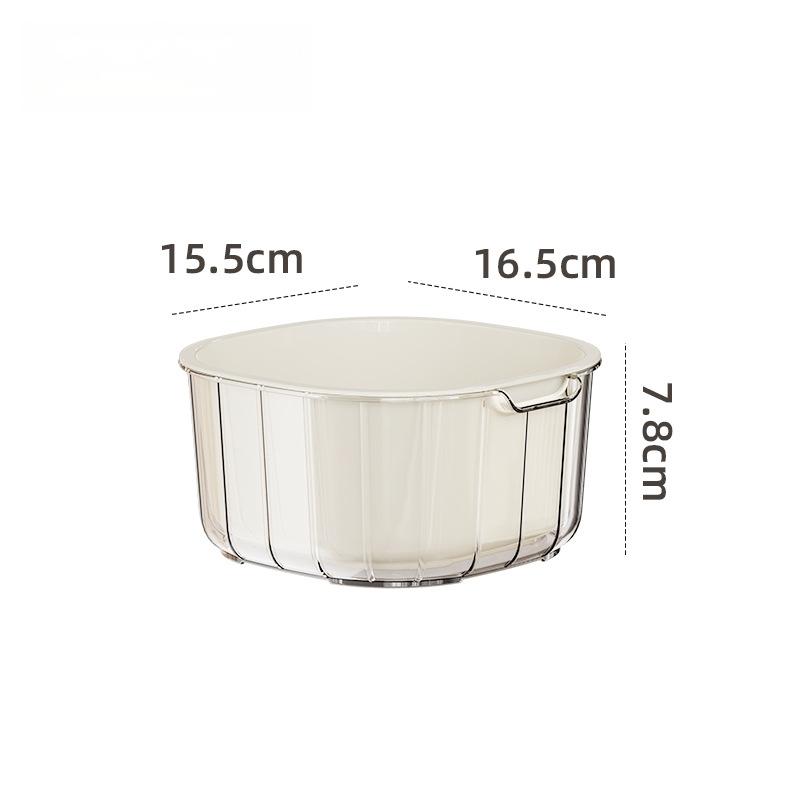 Double Layer Drain Basket Cream Style Food Grade Plastic Fruit Vegetable Washing Basin Space Saving for Household Kitchen