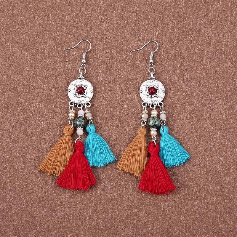 Handmade Retro Bohemian Ethnic Tassel Earrings for Women, Long Thai Style