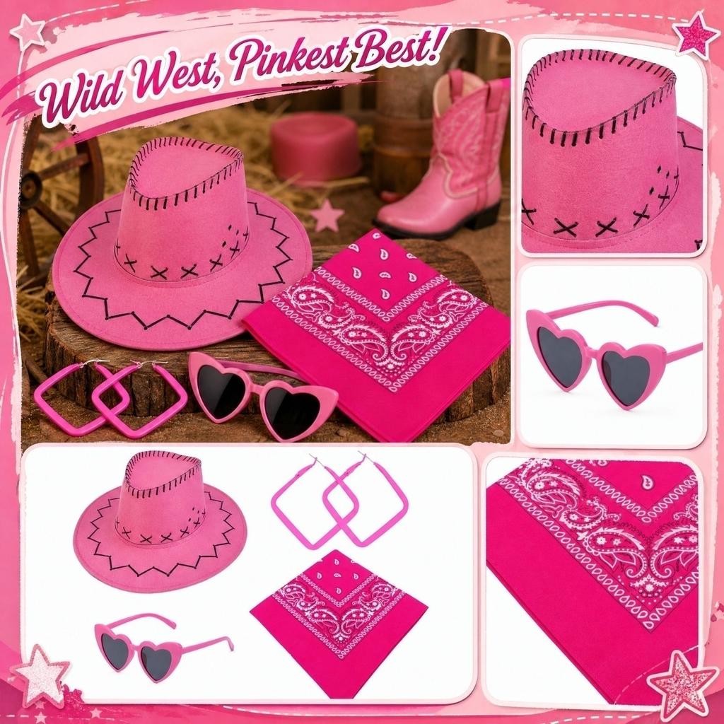 Costume Set with Hat, Glasses and Earrings for Western Role Play