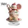 Decorative Rotating Base Acrylic Desktop Ornament, 2D Flat Christmas Santa Snowman Cupcake Plaque with Gift for Home Winter Bookshelf, Mantel,