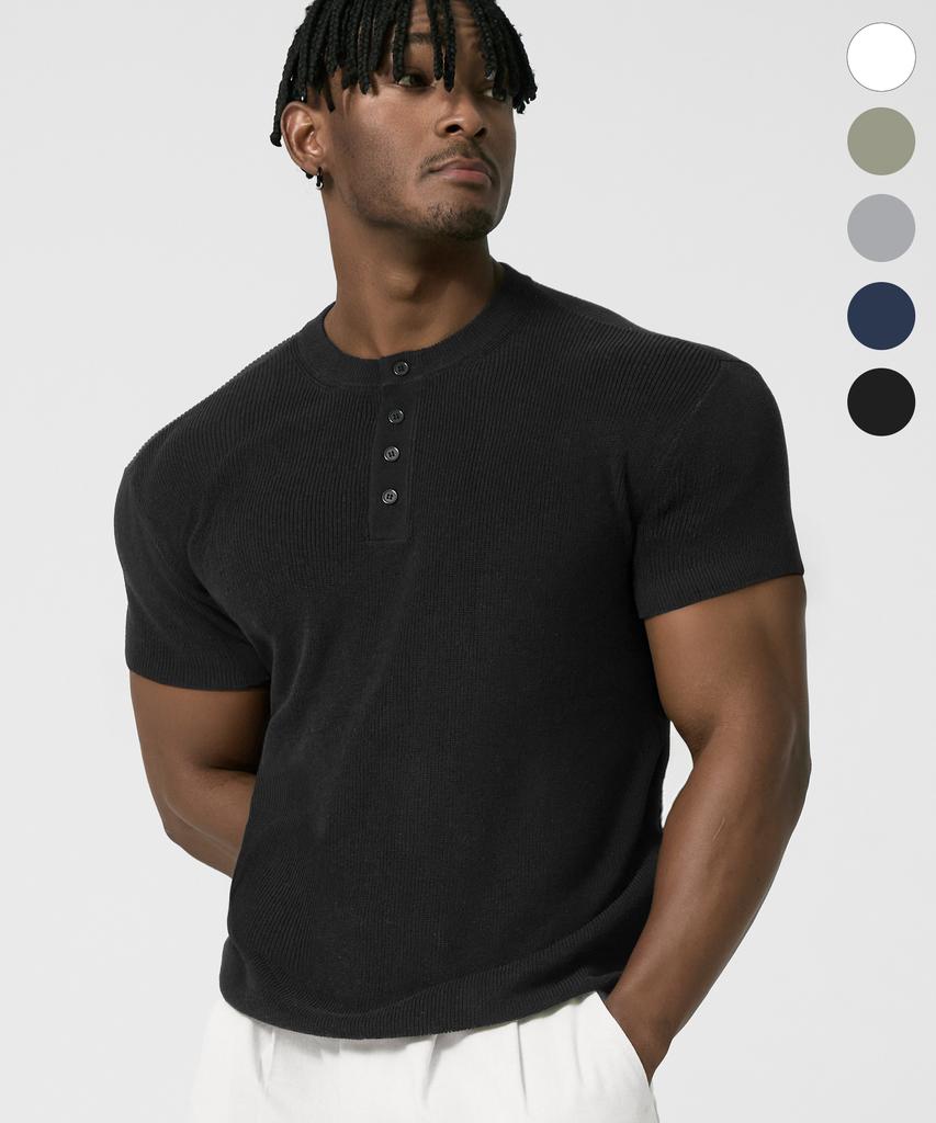 DRIX Washable Linen Muscle Fit Henley Neck Half Knit_5 Colors