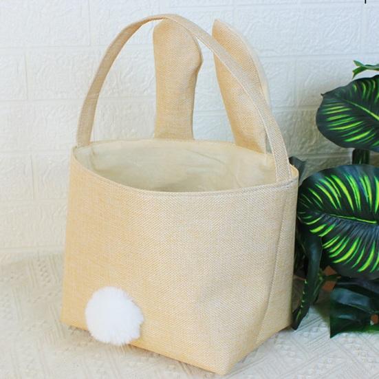 Yousheng Storage Bag Food-Grade Easter Bunny Bucket with Soft Flocked Ears Pom-pom Tail Large Capacity Toy Candy Holder Kids Storage