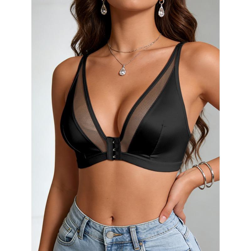 Plus Size Mesh Front Closure Push Up Bra
