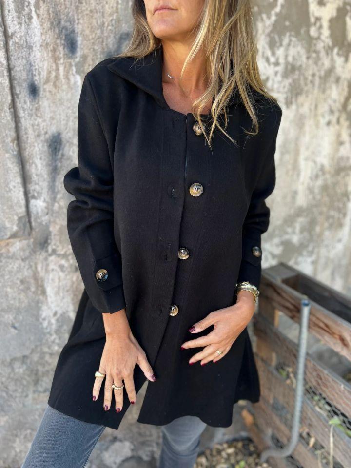 2025 autumn and winter new women's clothing solid color lapel with pocket cardigan single-breasted medium and long coat