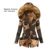 Buttons Closure Long Sleeve Women Coat Waist Drawstring Plush Hooded Fleece Lined Camouflage Print Overcoat Outerwear