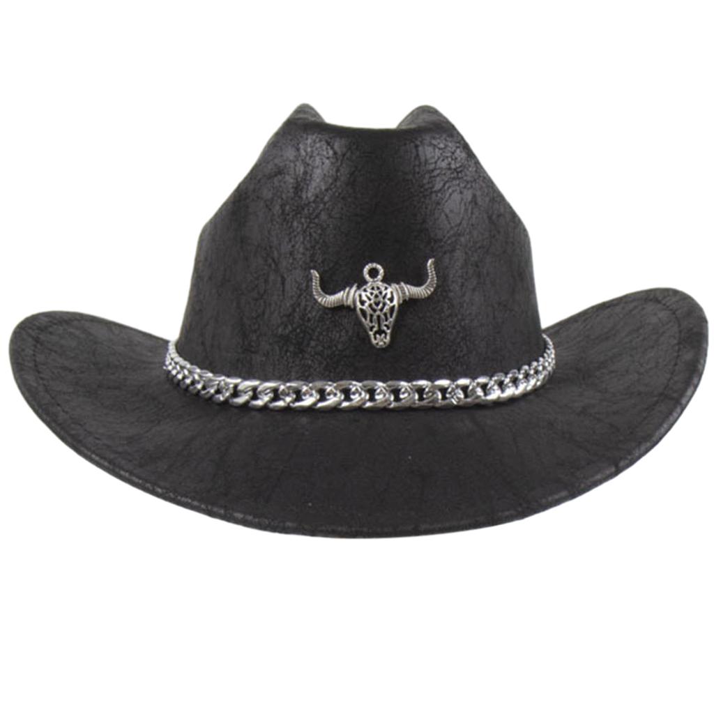Fashion Suede Cowboy Hat for Women Men Unisex Wide Brim Hat with Metal Bull Head Breathable Sunproof Hat Travel Fedoras
