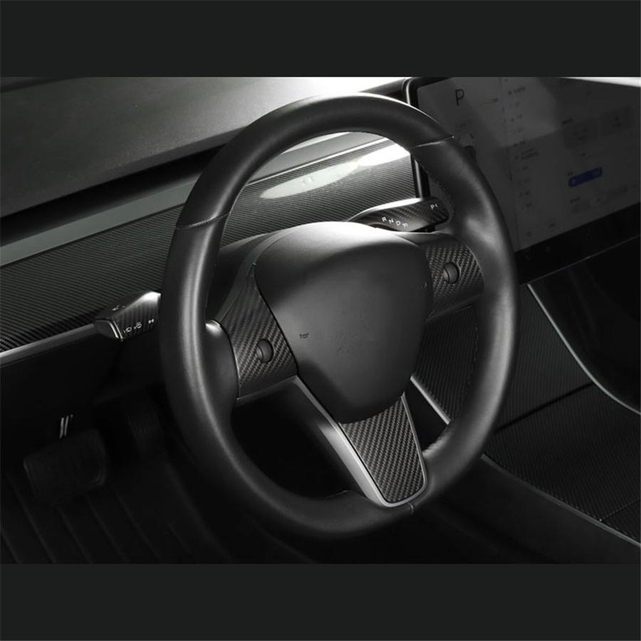 For Tesla Model 3 Y Gear Shift Cover Steering Wheel Accessories Glossy Carbon Fiber Look