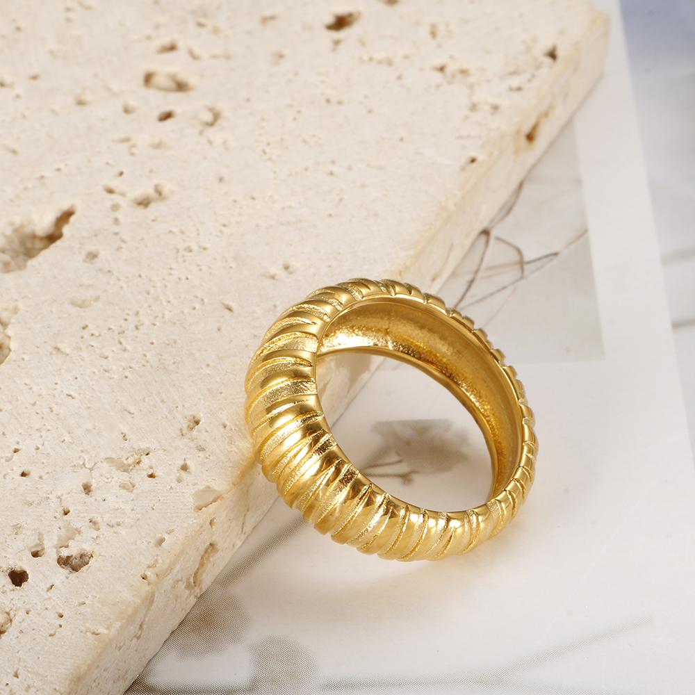 JOVO LOVE Simple Bread Shape Texture Thread Ring For Women Summer Stainless Steel Waterproof Rings Ladie Jewelry Gift