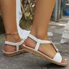 Rhinestone Sandals Women's Summer 2026 New Bohemian Diamond Flat All-match Flat Heel Open Toe Plus Size Women's Holiday Shoes