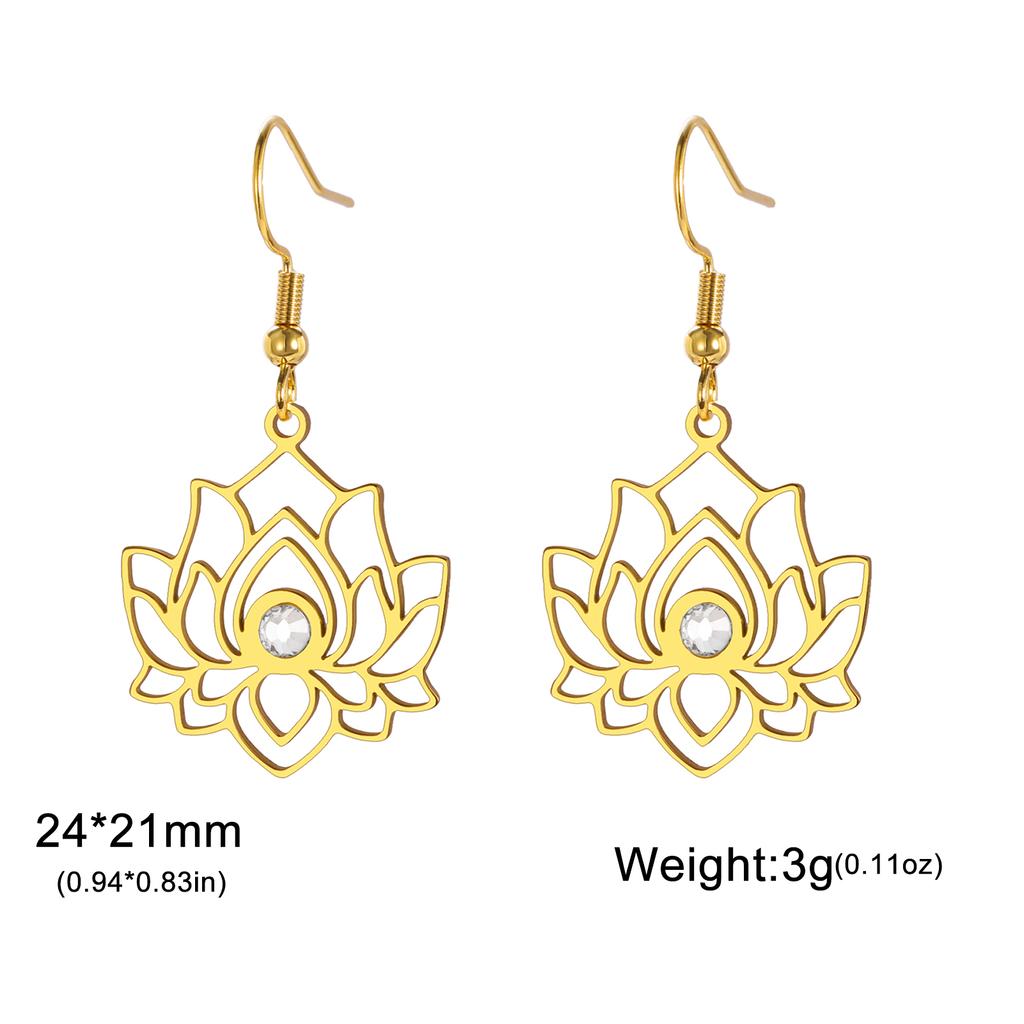 Teamer Buddhist Lotus Flower Women's Earrings Stainless Steel with Clear Zircon Dangle Earrings Yoga Amulet Vintage Jewelry