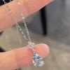FY-0334 S925 Sterling Silver Aquamarine Zircon Necklace Fashionable Minimalist Niche Design Light Luxury Teardrop Pendant