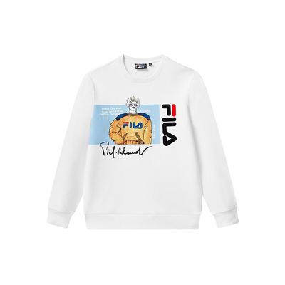 Fila Logo Cartoon Print Loose Sport Sweatshirt Men Sweatshirt Cloud-Mushroom-White F11M118204F-WT