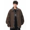 Wassup American-Style Brown Flight Jacket for Men, Autumn and Winter Trendy Brand Plaid Patchwork Lapel High Street Retro Workwear Jacket