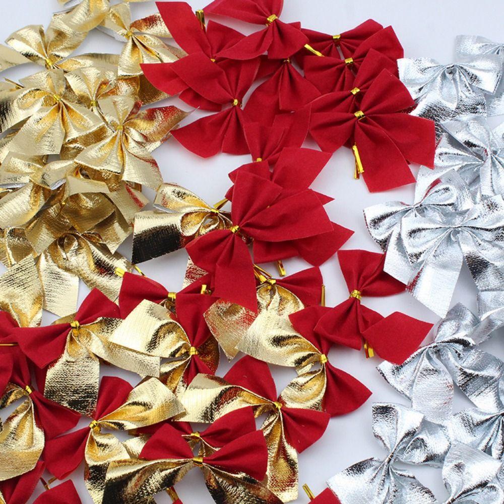 48Pcs Decorative Christmas Bowknot Ornaments DIY Craft Fluffy Christmas Hanging Decorations 4 Style Colorful