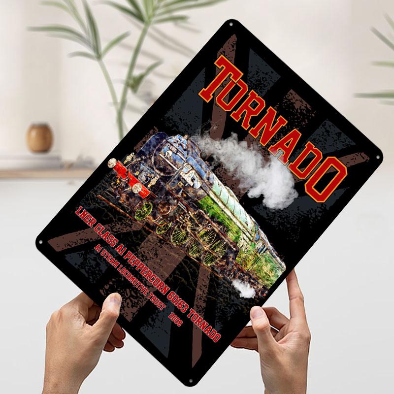 

Tornado Vintage Steam Train English Poster Customized Wall Art Vintage Metal Signs Retro Tin Plaque for Man Cave Desk Decor Room 20x30cm（7.8x11.8inch）
