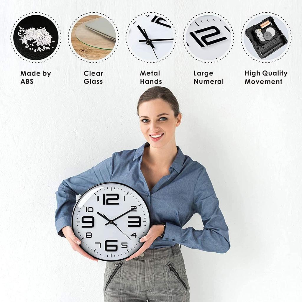 Wall Clock 12" Silent Quartz Decorative Latest Wall Clock Non-Ticking Classic Clock Battery Operated Round Easy To Read For Room/Hom