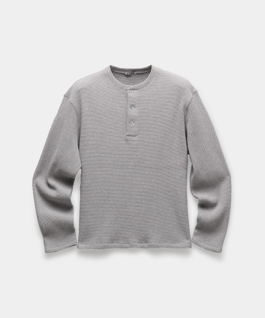 Kueo Waffle Henley Neck Long Sleeve T-Shirt (Gray)